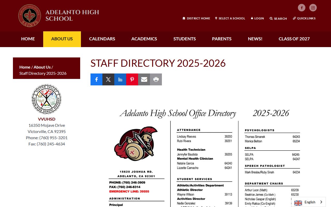 Adelanto people directories Adelanto High School staff directory