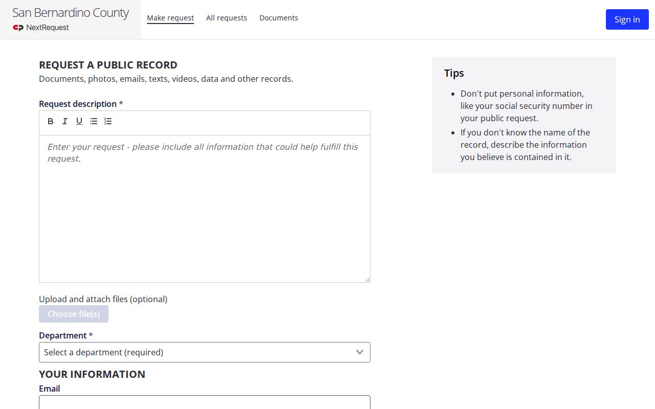 Adelanto public records county NextRequest request form