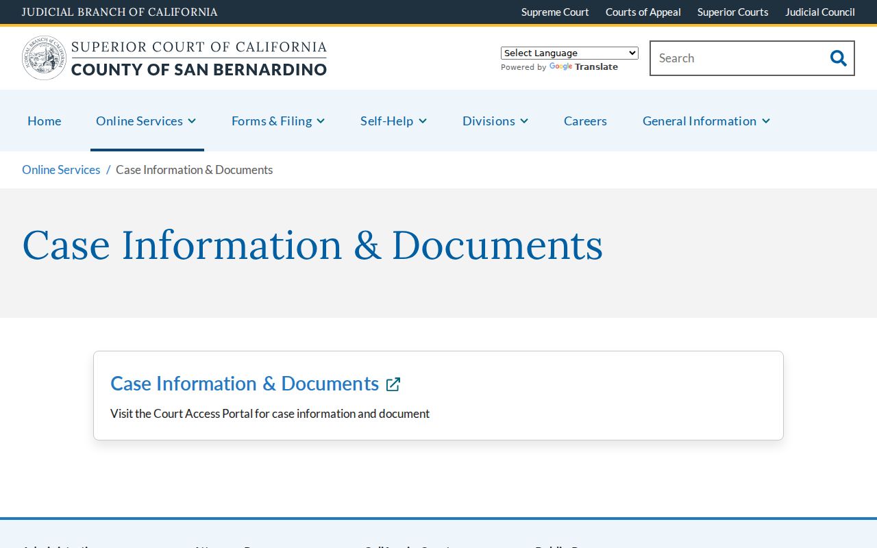 Adelanto public records Superior Court case information page