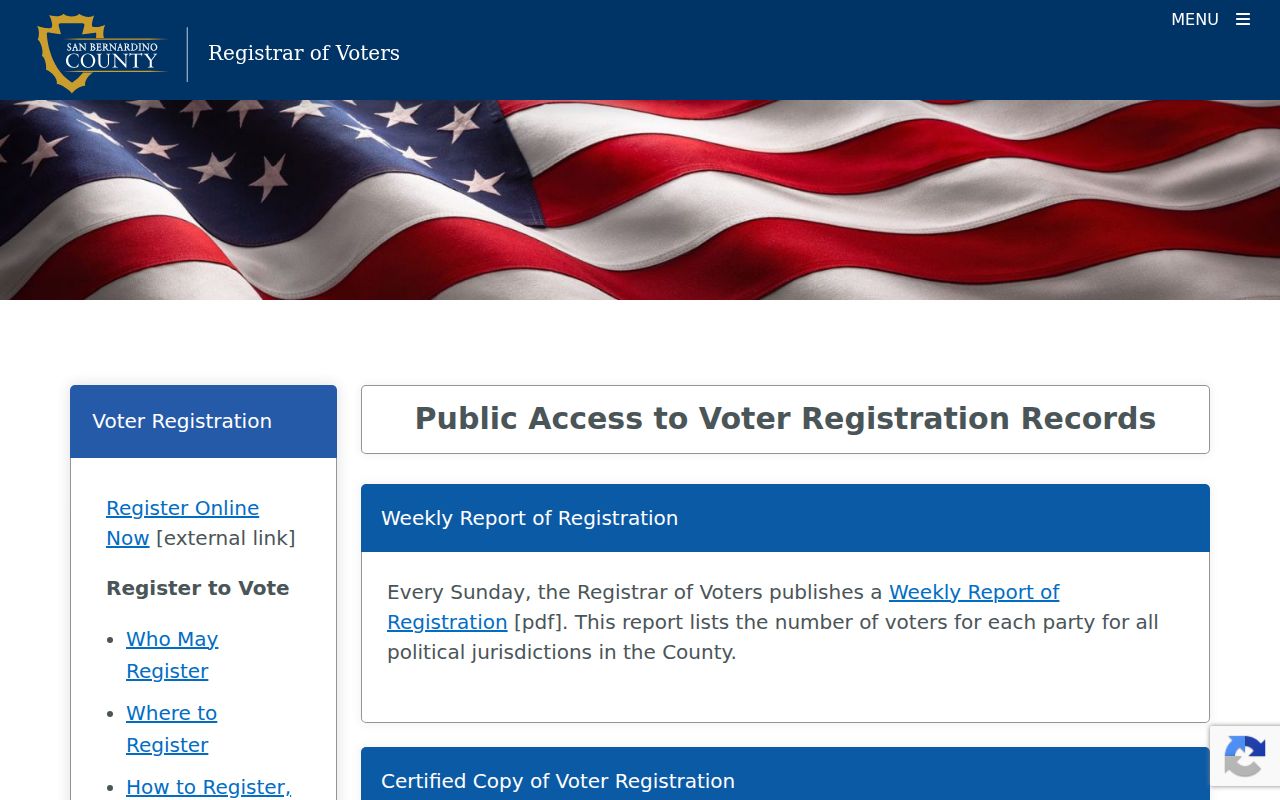 Adelanto voter registration records San Bernardino County Registrar records page
