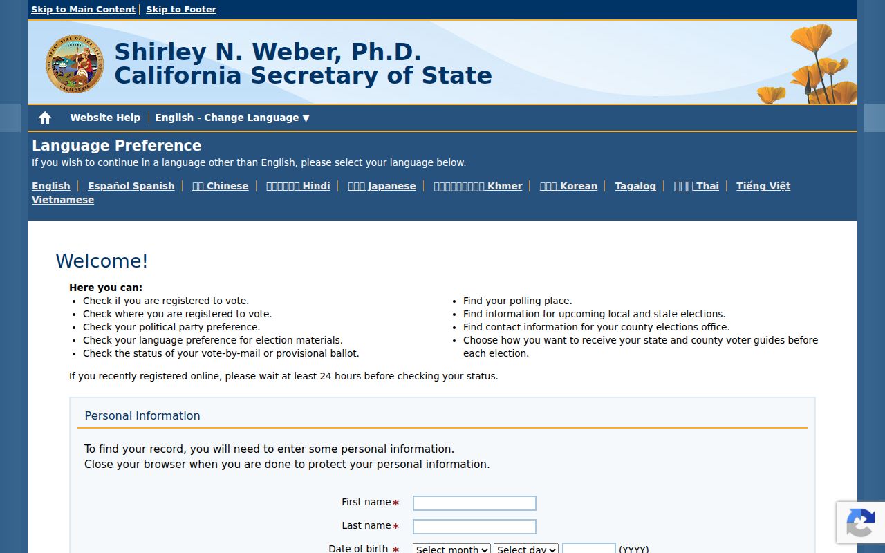 Adelanto voter registration records California My Voter Status lookup