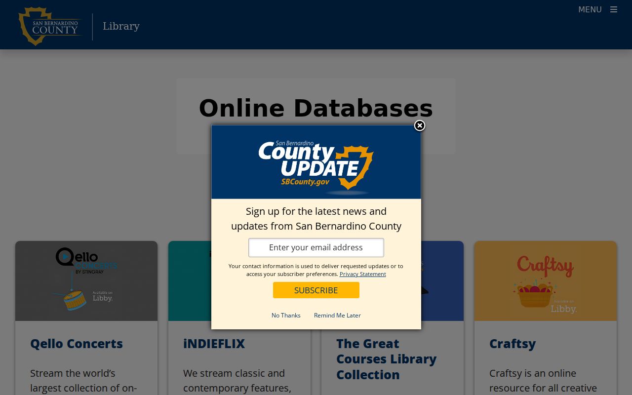 Adelanto voter registration records San Bernardino County Library research databases